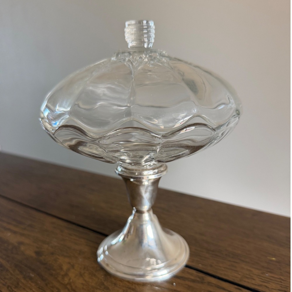Vintage Newport Sterling Silver Candy Dish Clear Glass Silver Weighted Base Lid